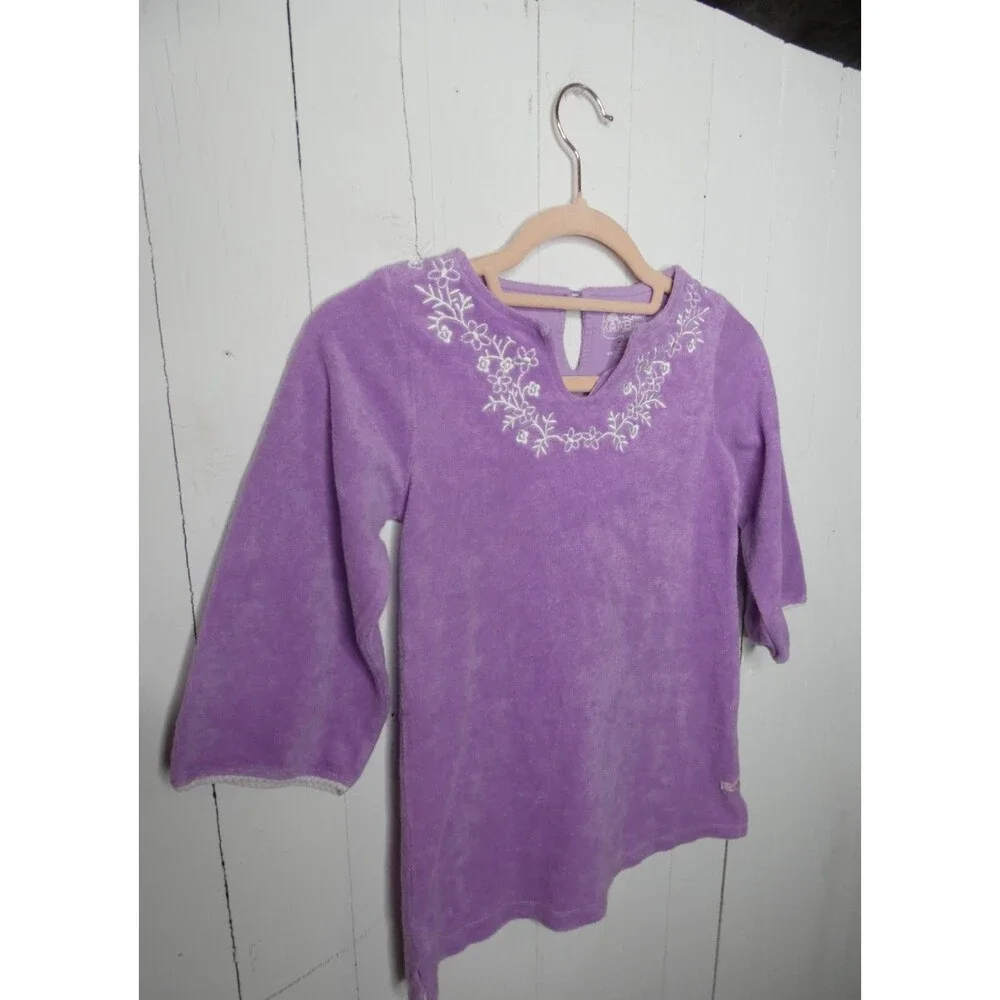 Ruffle Butts Girls 5 Purple Terry Cloth Cover Up Embroidered Pullover Dress